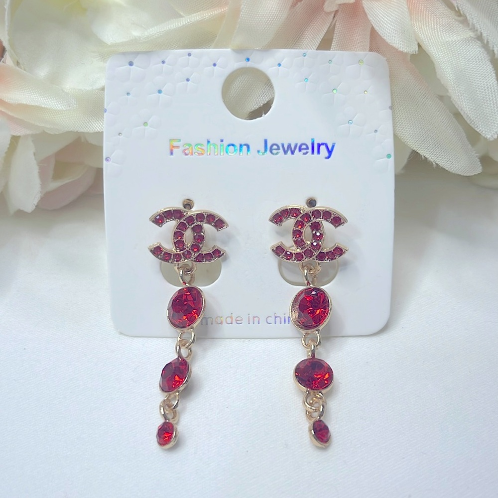 Gold Earrings with Crystal New in Packaging